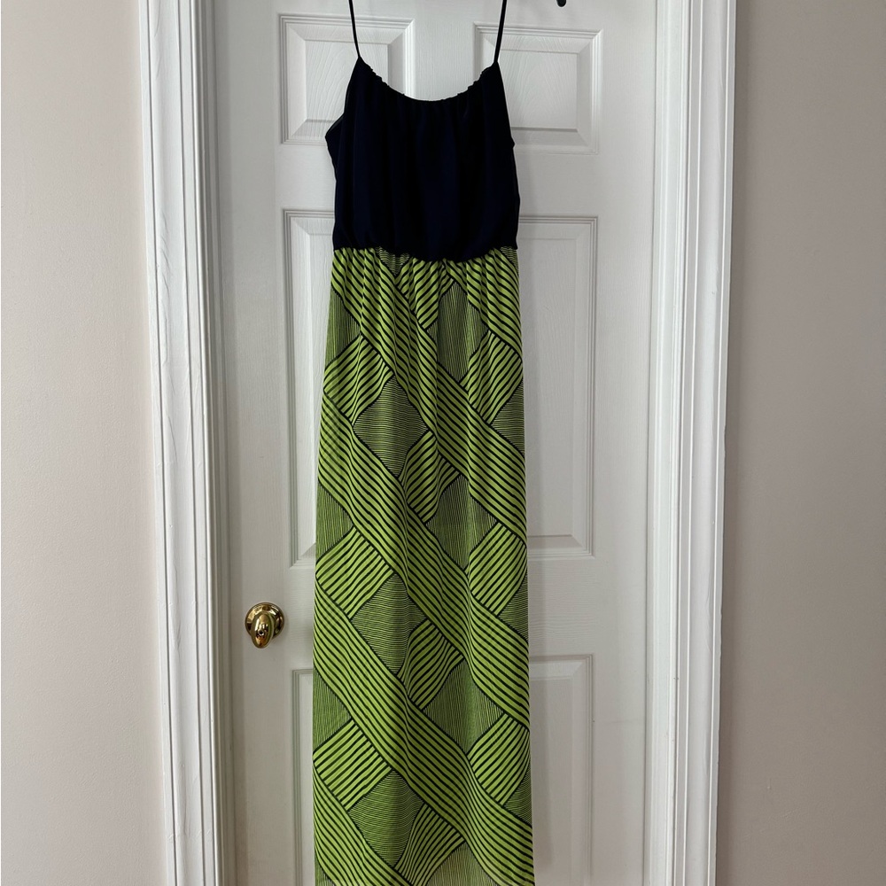 Elegant Navy and Green Maxi Dress